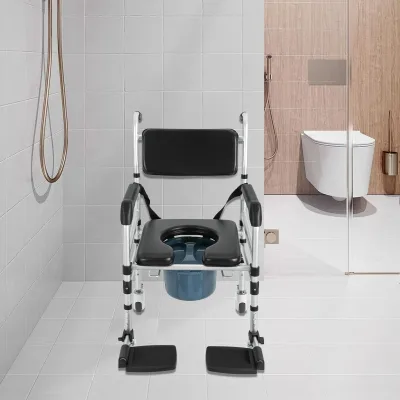 Chaise de douche roulante pliante, hauteur réglable