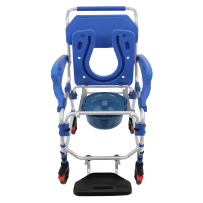 Chaise de toilette et de douche à roulettes bleue – image 3