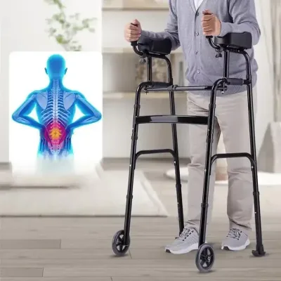 Déambulateur pliable à roulettes avec siège, noir – image 2