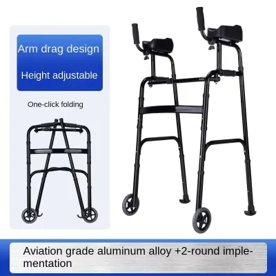 Déambulateur pliable à roulettes avec siège, noir – image 3
