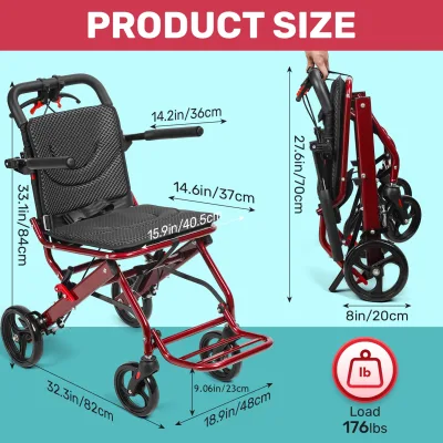 Fauteuil roulant pliable en alliage d'aluminium – image 3
