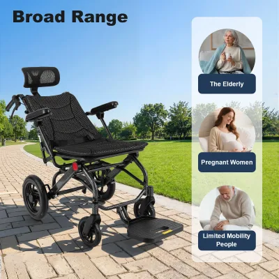 Fauteuil roulant pliable et inclinable, noir – image 2