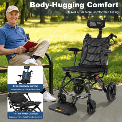 Fauteuil roulant pliable et inclinable, noir – image 3