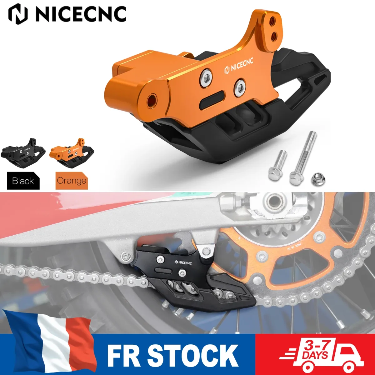 Guide-chaîne moto PA-66 noir et orange