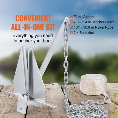 Kit d'ancre fluke en acier galvanisé, chaîne et corde – image 2