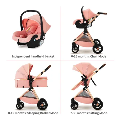 Poussette 3-en-1 pliable en lin avec sac à langer – image 2