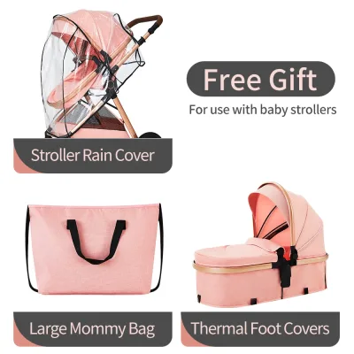 Poussette 3-en-1 pliable en lin avec sac à langer – image 3