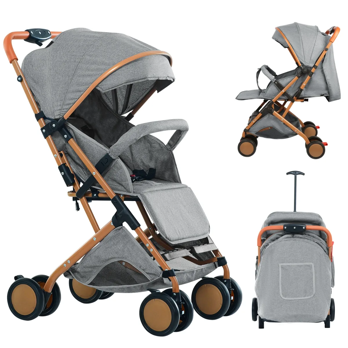 Poussette bébé pliable 4 roues avec moustiquaire