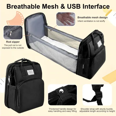 Sac à dos à langer en tissu avec matelas à langer – image 2